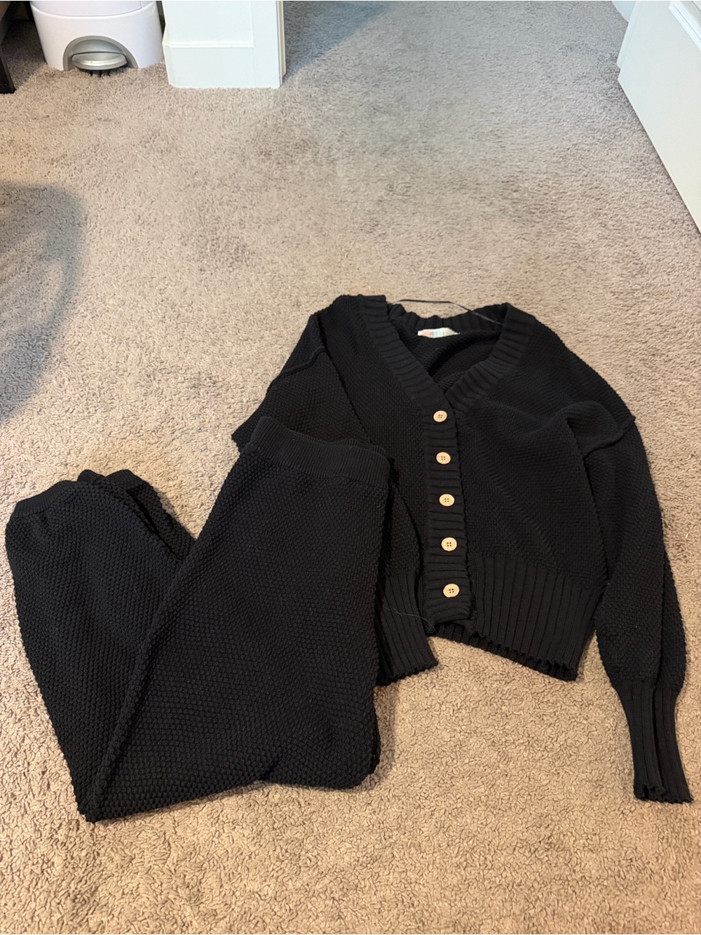 Black Button-Front Knit Cardigan Sweater Set
